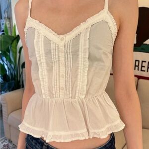 Brandy Melville Baby Doll Tank White Camisole with Ruffled Peplum